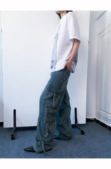 Cargo pocket denim wide pants