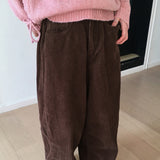 杷木サイド折り返しピンタックコーデュロイロングワイドパンツ