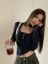 Square holy neck slim fit top