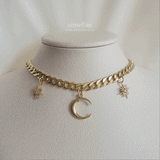 Moon and Star Bold Chain Choker - Gold