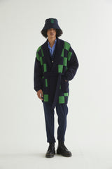 CHECKERBOARD ROBE CARDIGAN NAVY (6613774139510)