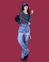 レイヤードスカートデニムパンツ / layered skirt denim pants