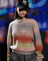 グラデーションクロップセーター/GRADATION CROP SWEATER PINK ORANGE