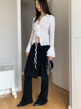 Frill shirring strap blouse