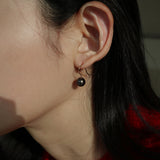 14K goldfilled hook balck pearl earring (6679730651254)