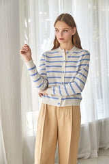stripe pattern hand beading 100%wool cardigan_ivory (6655893438582)