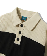 ニットラグビースウェットシャツ/Knit Rugby Sweatshirt T76 beige&black