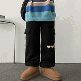 Chid Embroidery Heart Wool Soft Cargo Jogger Pants