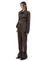 UNBALANCED BUTTON STRAP SHIRT (BROWN) (6654717001846)