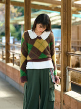 Mohair Argyle Knit Pullover