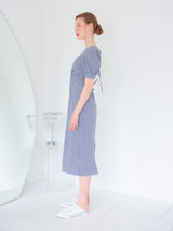 SHIRRING DETAIL MIDI ONEPIECE_NAVY (6580077035638)