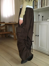 Minka Bag Ribbon Shirring Pintuck Cotton Cargo Pants