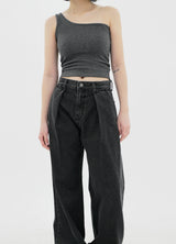 リブワンショルダースリーブレス / Ribbed One Shoulder Sleeveless (4color)