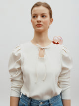 Ribbed  puff top - Ivory (6682209288310)