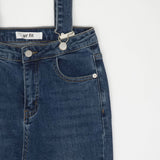 セミブーツカットハイスパンデックスサスペンダーデニムパンツ/SEMI BOOTSCUT HIGH SPANDEX SUSPENDER DENIM PANTS [6677]