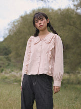 Frill Collar Ruffle-Tuck Blouse (2colors)