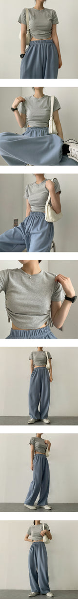 キッズシャーリングストリングクロップド半袖Tシャツ