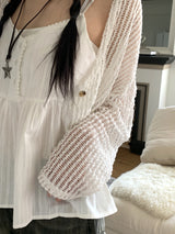 Keobing vintage V-neck buttoned lace strap adjustable sleeveless