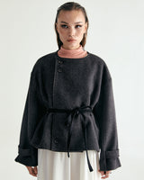 W.BYRDEYE WOOL BELTED CROPPED COAT - DARK GRAY (6636057788534)