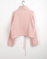 LB wool color combination ribbed string knit zip-up