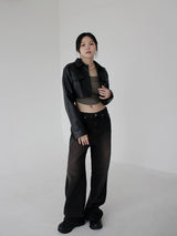 ローズレザークロップジャケット / Rose Leather Crop Jacket (2color)