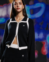 ブークルニットクロップジップアップ/BOUCLE KNIT CROP ZIP UP BLACK