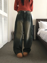 ダットンサイドピンタックウォッシュワイドデニムパンツ
