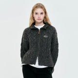 UNI LOGO WAPPEN CABLE COLLAR KNIT ZIP UP [CHARCOAL]