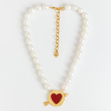 キューピッドハートパールネックレス/Cupid Heart Pearl Necklace_Gold