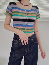 カラーショートスリーブカーディガン/Color short sleeve cardigan (2color)
