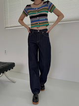 カラーショートスリーブカーディガン/Color short sleeve cardigan (2color)