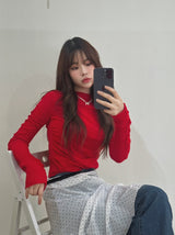 Apple red shirring long sleeve knit