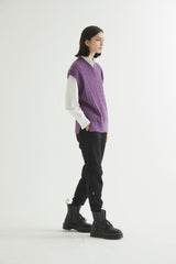 OVERSIZED CABLE KNIT VEST PURPLE MELANGE (6608600367222)