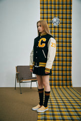 Big Patch Black Ivory Baseball Jacket / Varsity Jacket