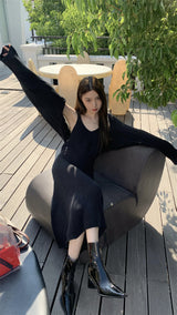 black knit long dress