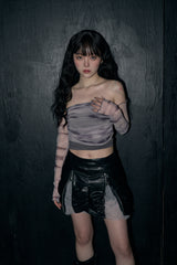 マーブルオフショルダートップ/marble off shoulder top - charcoal