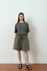 SOLAR PIGMENT 1/2 WIDE SWEAT PANTS (Khaki) (6680167350390)