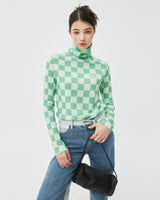 CHECKER BOARD TURTLENECK KNIT-GREEN (6605055098998)