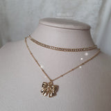 Lovely Ribbon Layered Necklace - Gold