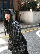 デイリーヴィンテージフード付きチェックシャツ