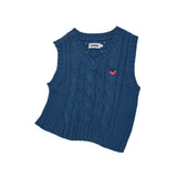 SMALL CHERRY CABLE CROP KNIT VEST [INDIGO BLUE]