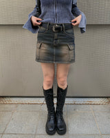 Vintage washing cargo denim skirt