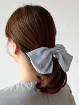 カメオビッグラッフルリボンヘアバレッタ [ブルー]