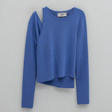 (T-6777)UNBALANCED CUTOUT SLIM KNIT