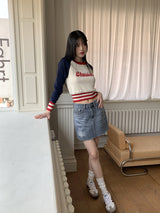 チェリーレタリング配色ナグランニットTシャツ / Cherish Lettering Color Matching Nagrang Knit T-shirt