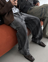 No.0089 rain washing wide black denim PT
