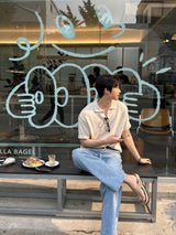 アンダーブックルオープンカラーショートスリーブニットウェア / Ander Bookle Open Collar Cool Short-Sleeved Knitwear (4 colors)