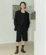UNISEX PINTUCK STITCH BERMUDA PANTS M- BLACK (6689423294582)