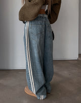 (UNISEX) ピーナッツラインワイドデニムパンツ