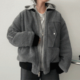 [Quilted] Mell Foggy Wool Double Layered Pocket Zip-Up Jumper